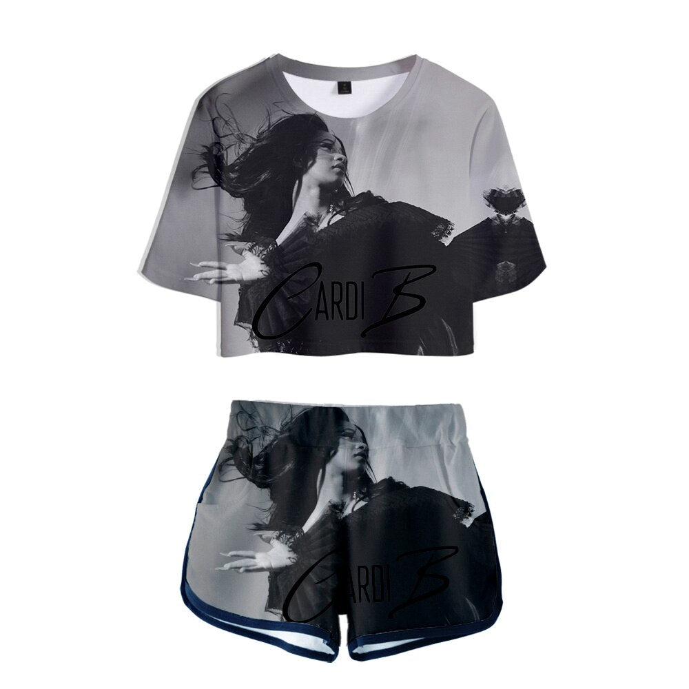 Cardi B Trendy 3D Crop Top and Shorts Set