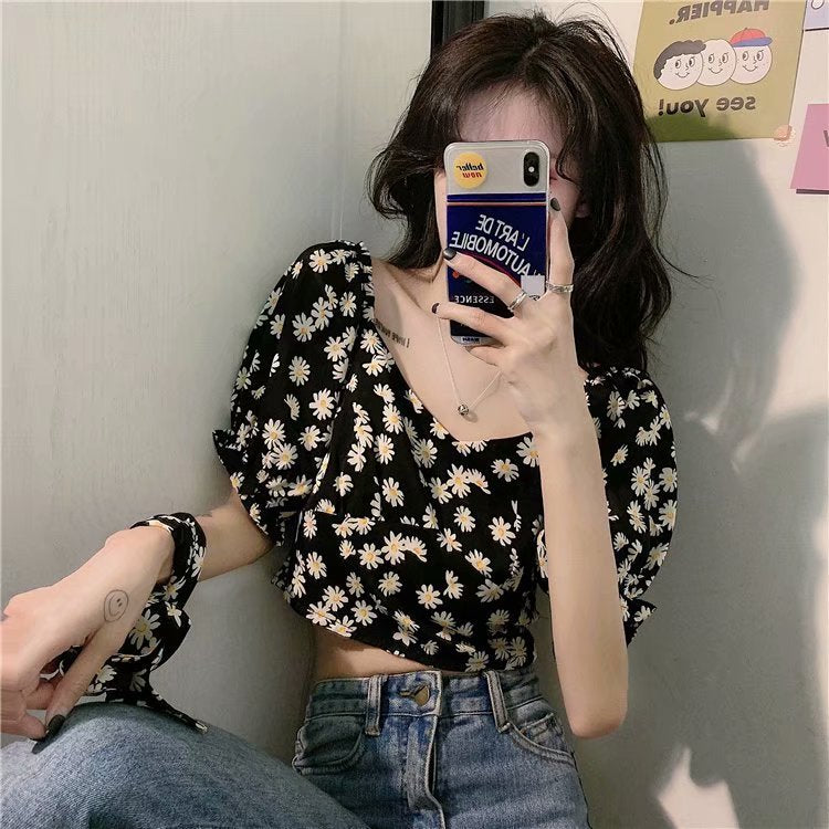 Summer 2020 High-Waist Daisy V-Neck Crop Top for Women