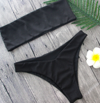 Women's Black Textured Bandeau High-Cut Bikini Set