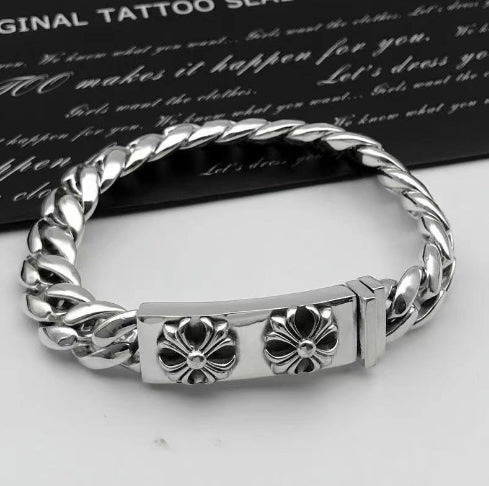 Vintage Korean Silver Men's Double Cross Bracelet