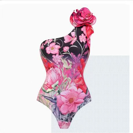 Floral One-Shoulder 3D Flower One-Piece Swimsuit