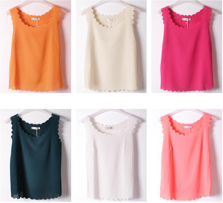 Scalloped Sleeveless Chiffon Camisole Top