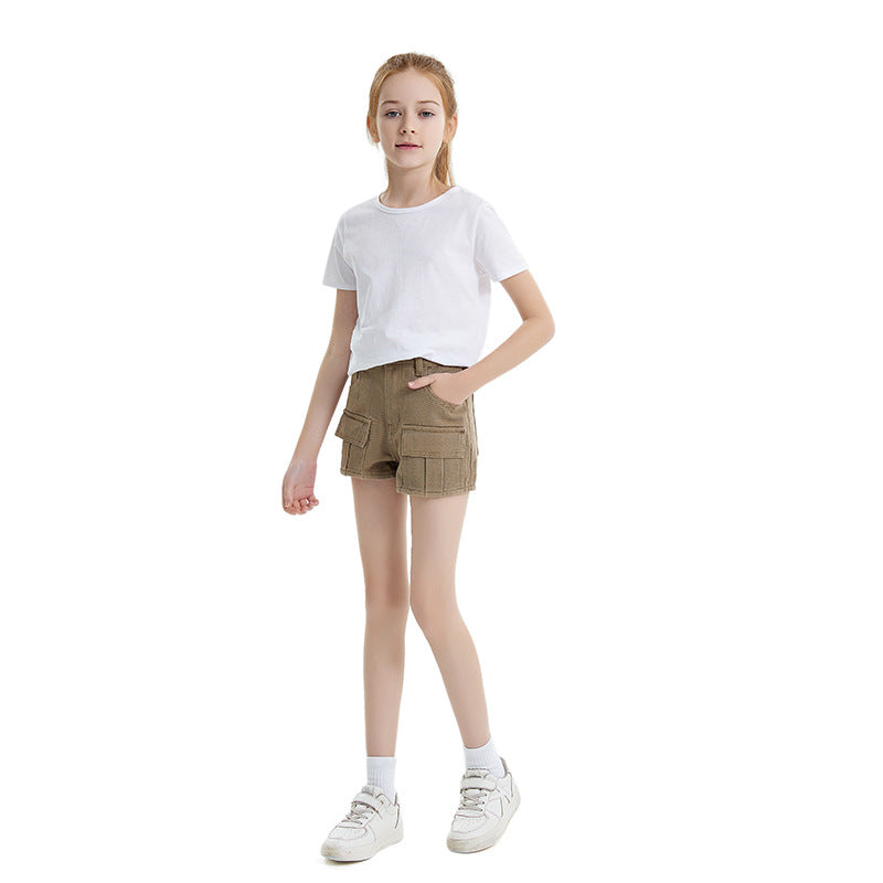 Y2K Style Girls' Casual Multi-Pocket Denim Shorts