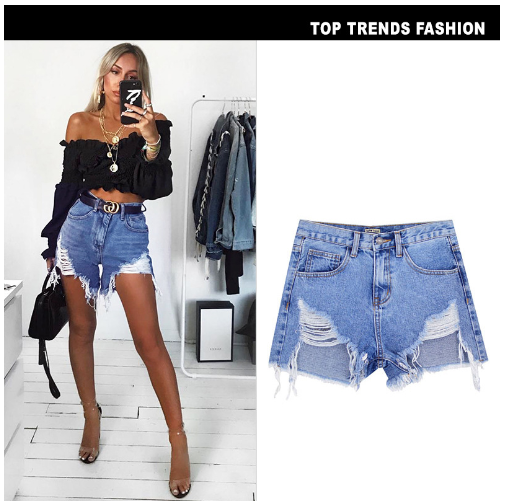 Exaggerated Ripped Women's Denim Shorts with Raw Hem