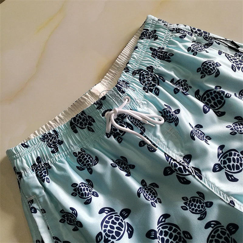 Men's Turtle-Print Swim Trunks with Pockets