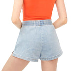 Multicolor Women's Mid-Rise Denim Shorts with Elastic Waist