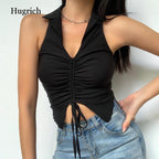 Women's Sleeveless Button Crop Top - Summer Vacation Style