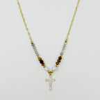 Cross Pendant Stone Bead Necklace