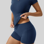 Women's Short Sleeve Slim Fit Sports Pocket Shorts Set