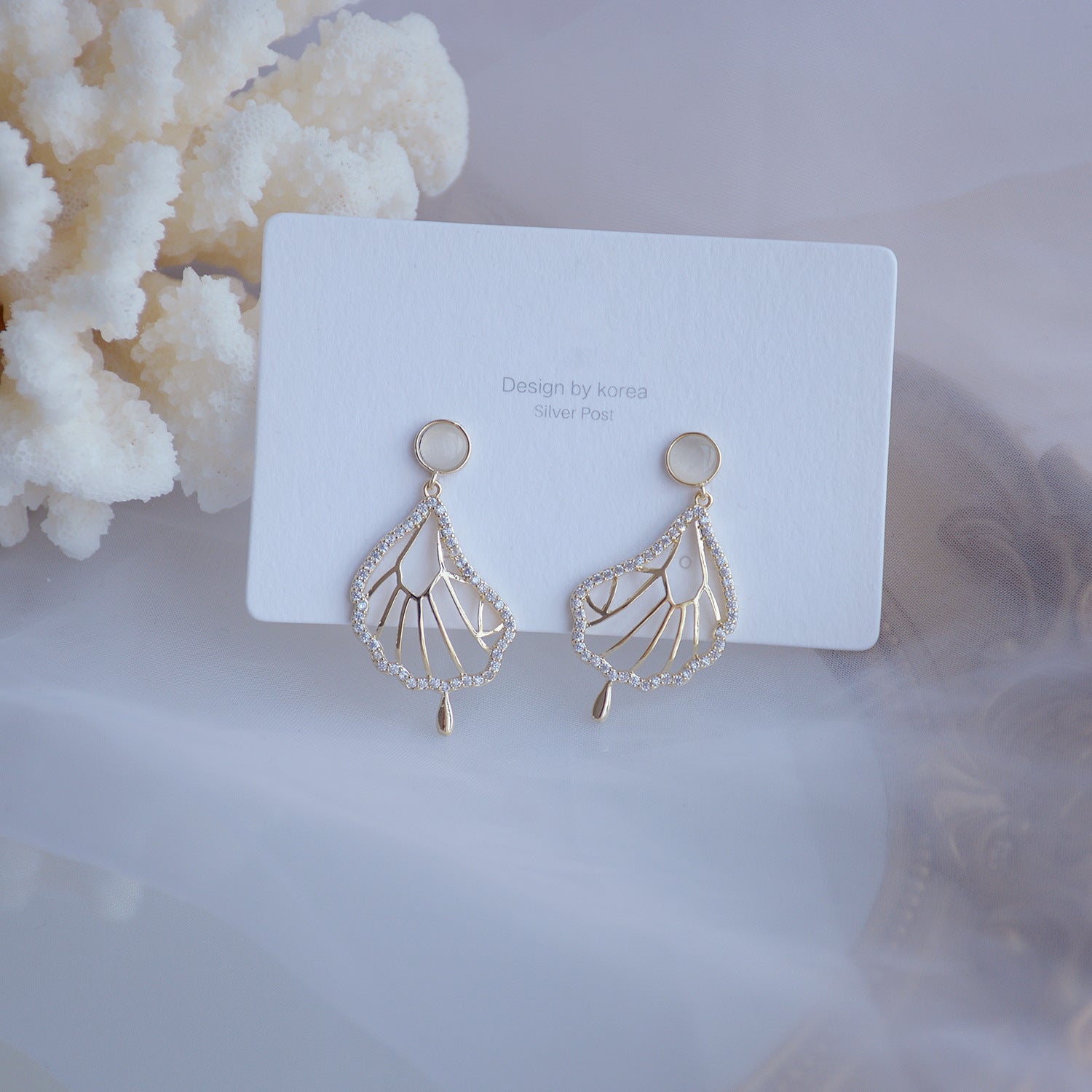 Korean DDP Zircon Winged Fairy Cat Eye Earrings