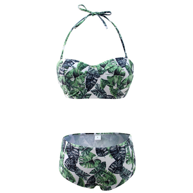 Tropical Floral Bustier High-Waist Bikini Set
