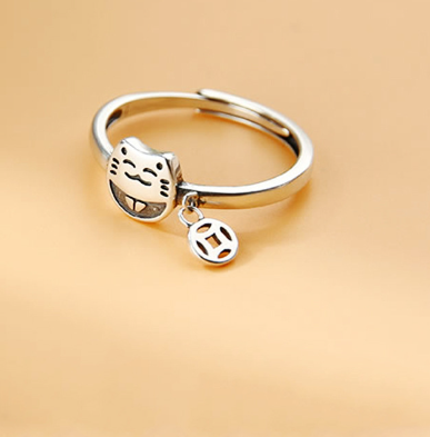 Personalized Lucky Cat Ring for Women