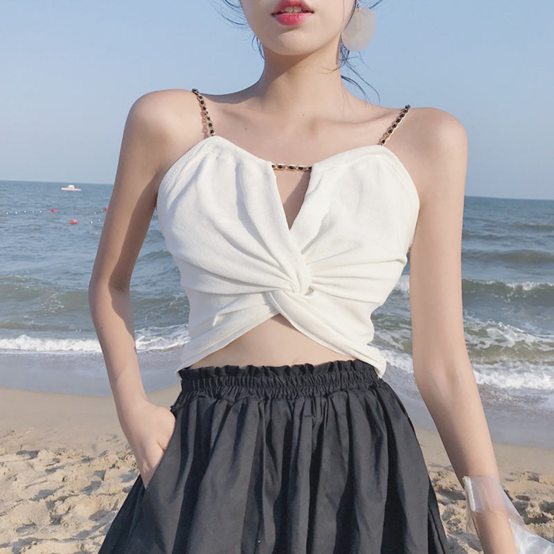 Women's Knotted Chain-Strap Camisole Crop Top