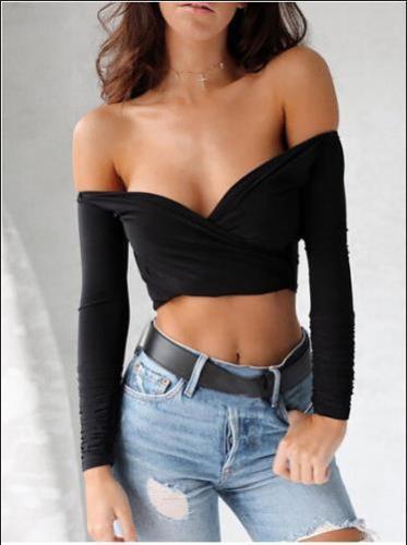 Summer Women's Off Shoulder V Neck Crop Top (S-XL)
