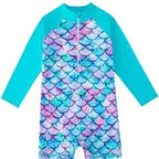 Girls Mermaid Scale Long-Sleeve Rash Guard Swimsuit