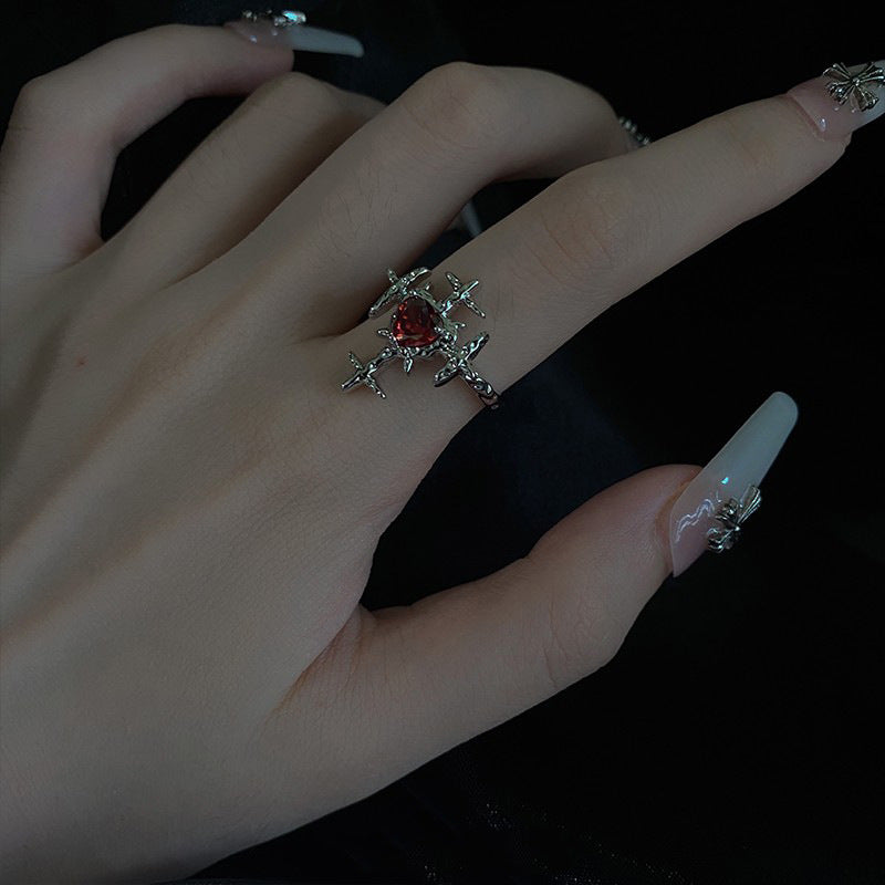 Cross Ring with Ruby and Zircon Accents