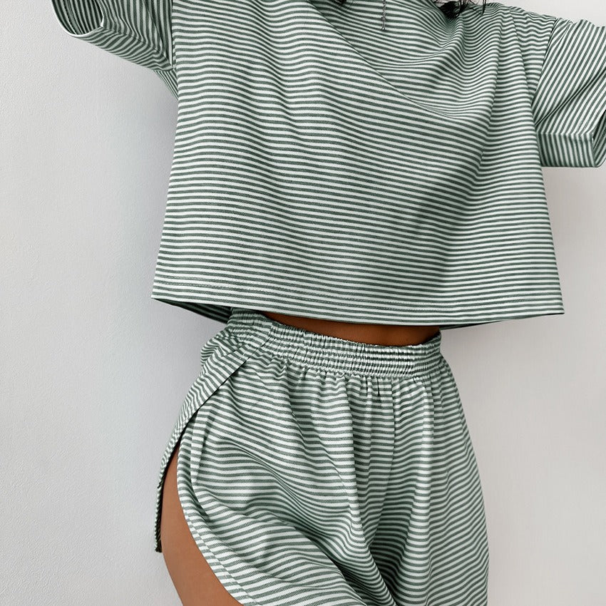Women's Striped Knit Pajama Shorts Set