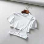 Women's Summer Irregular Crop Top - Casual Short Sleeve