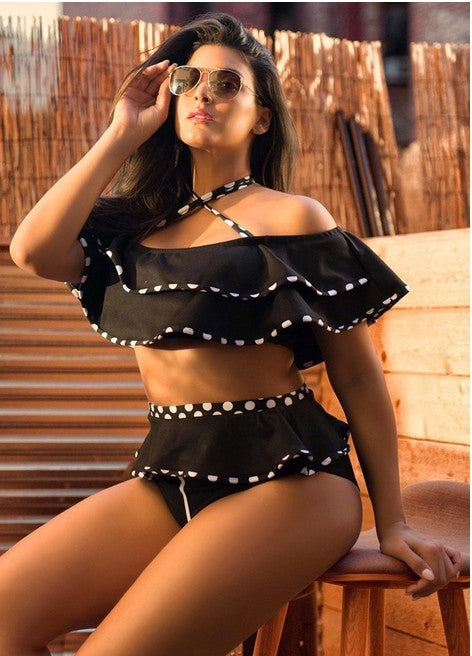 Polka Dot Ruffle Halter Bikini Set