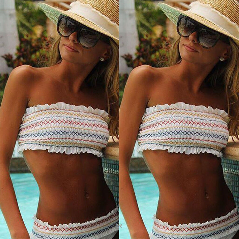 Smocked Ruffle Bandeau Bikini Set