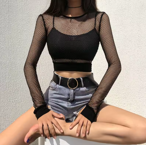 Women's Mesh Long Sleeve Crop Top