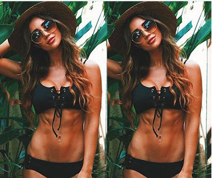 Women's Black Lace-Up Bikini Set