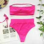 Metal Buckle Strapless Bandeau Bikini Set