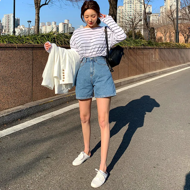Women's High-Waist Slim Denim Shorts