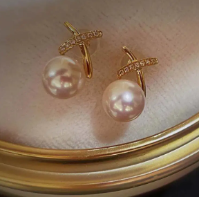 Pearl and Cross Stud Earrings (Single)
