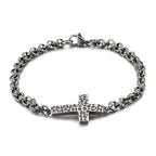 Retro Stainless Steel Cross Necklace and Bracelet Set
