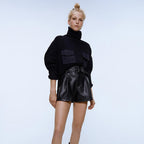 High-Waisted PU Leather Shorts with Tie Belt for Women