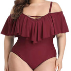 Off-Shoulder Ruffle Plus Size One-Piece Swimsuit