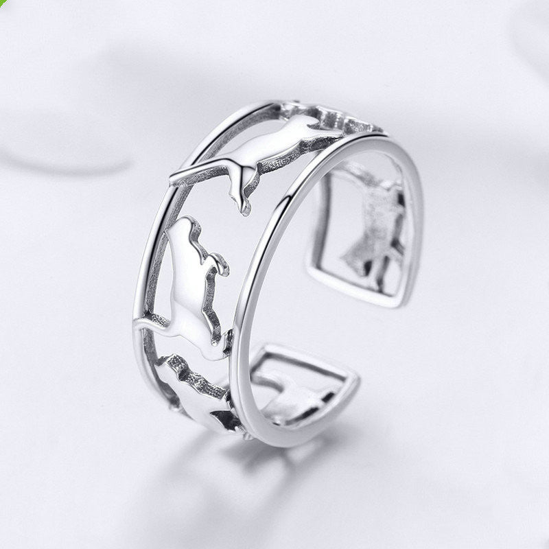 Vintage Silver Cat Couple Open Ring SCR473