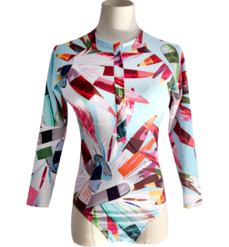 Palm Print Zip-Front One-Piece Swimsuit