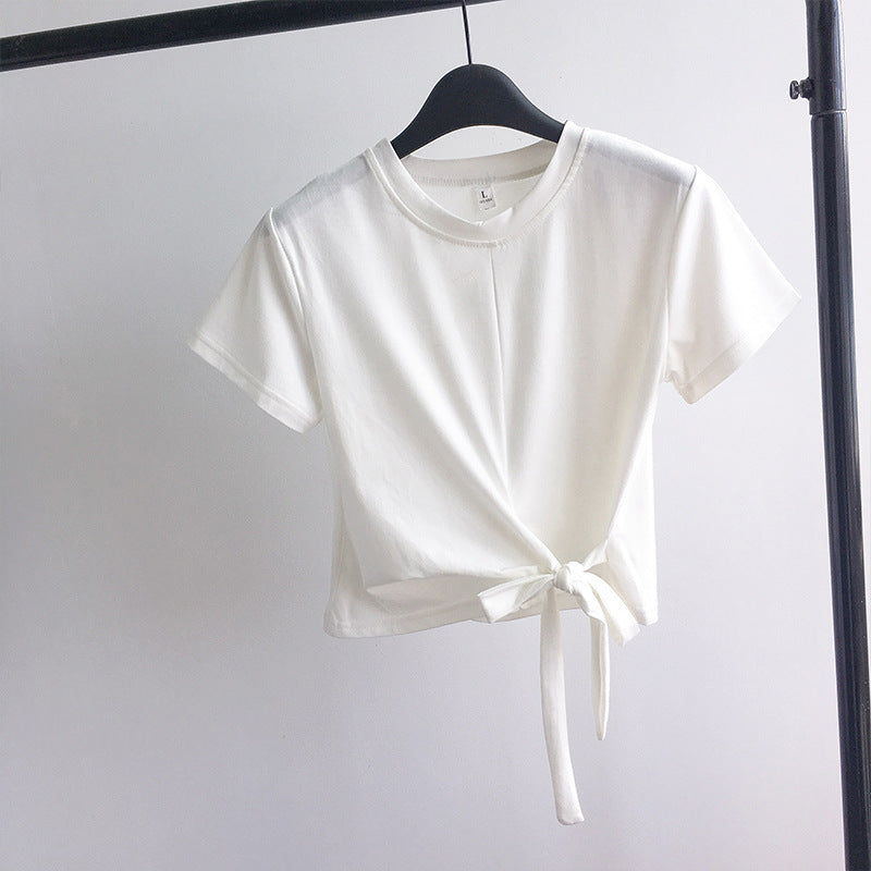2024 Summer Women's Basic Crop Top with Tie Detail