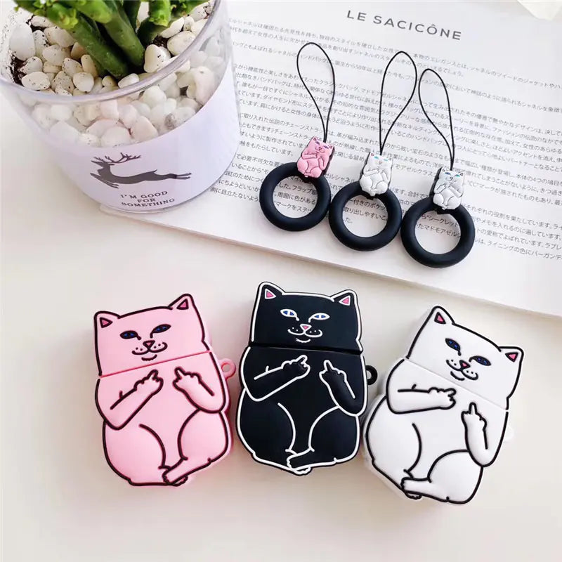 Funny Cat Middle Finger Case for Apple AirPods | Accessory