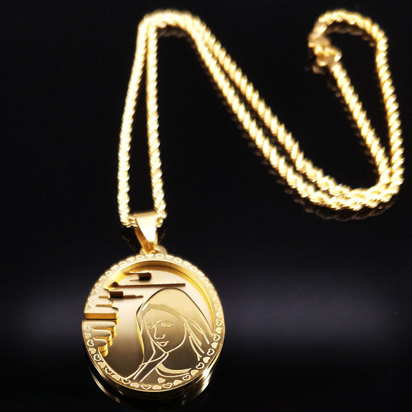Mary Mother of God Pendant Necklace in Stainless Steel | Christian Jewelry