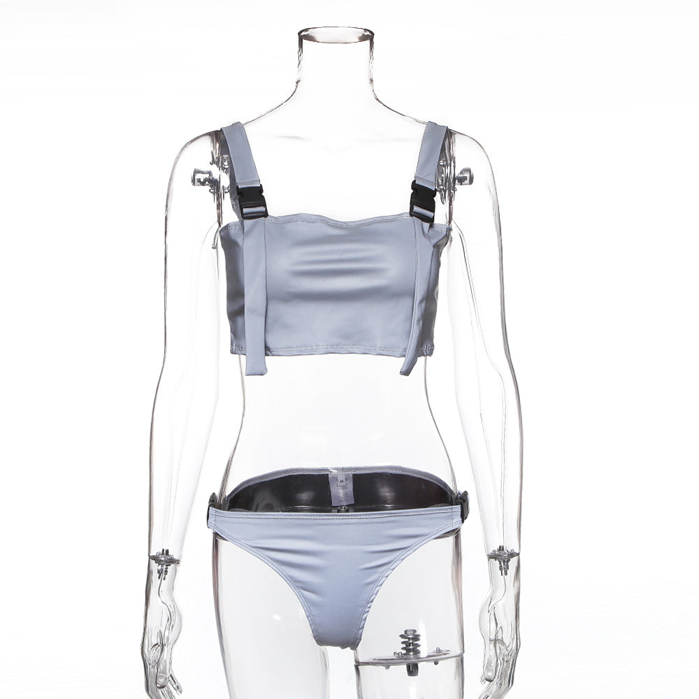 Reflective Buckle Strap Bikini Set
