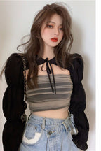 Chic Black Shawl Shirt and Layered Bustier Set