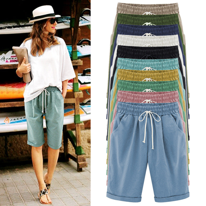 Plus Size Women's Cotton Summer Shorts with Pockets
