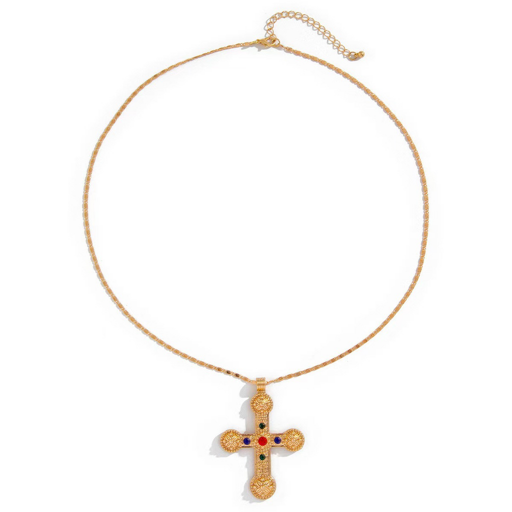 Twin Cross Tassel Pearl Necklace