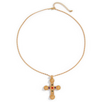 Twin Cross Tassel Pearl Necklace