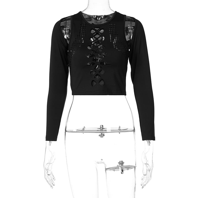 Off-the-Shoulder Long-Sleeved Cutout Crop Top