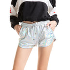 Solid Color Elastic Lace-Up PU Leather Shorts for Women