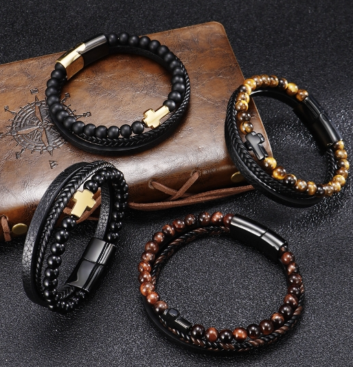 Multi-layer Stainless Steel Men's Cross Bracelet