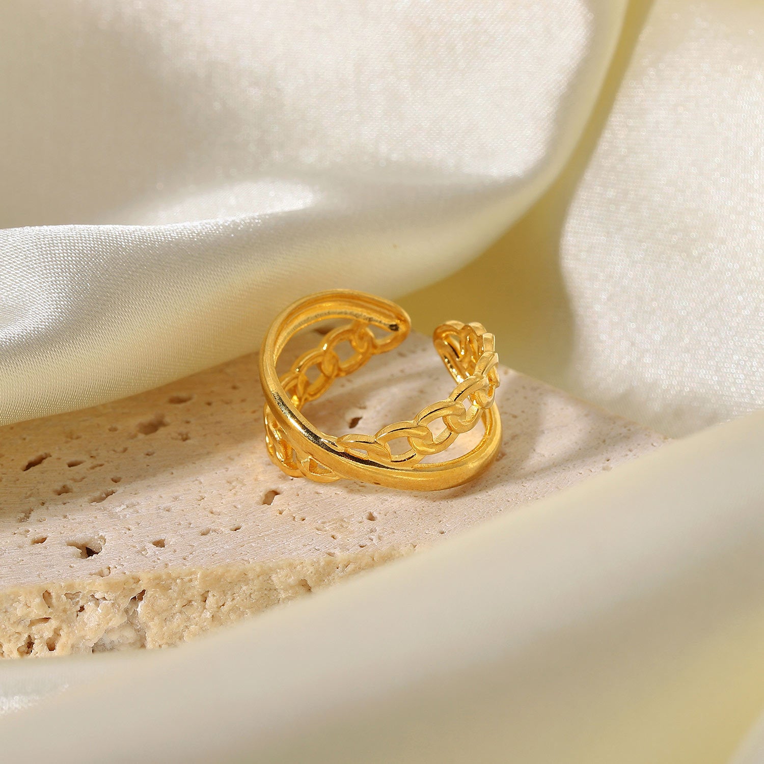 Double-layer Chain Cross Open Ring in Fashion Design