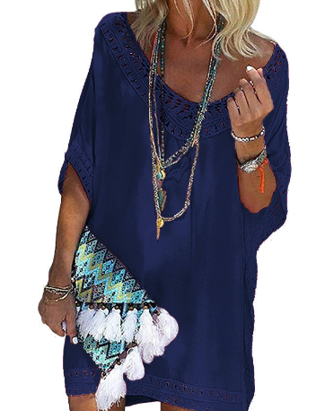 V-Neck Batwing Tunic Beach Cover-Up Dress