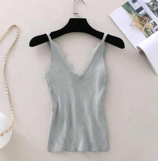 Knit Base Shirt, Lace V-Neck Camisole Top