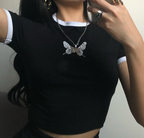 Summer Women's Short Sleeve Crop Top with Embroidery