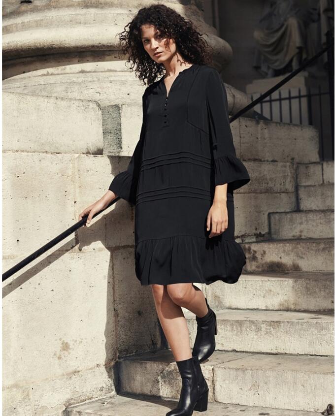 Black Tiered Long-Sleeve Boho Dress